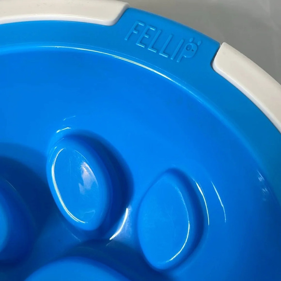 FELLIP Slow Feeder Dog Dish Blue White Large Breed 2 Pc Non Slip - Picture 2 of 8